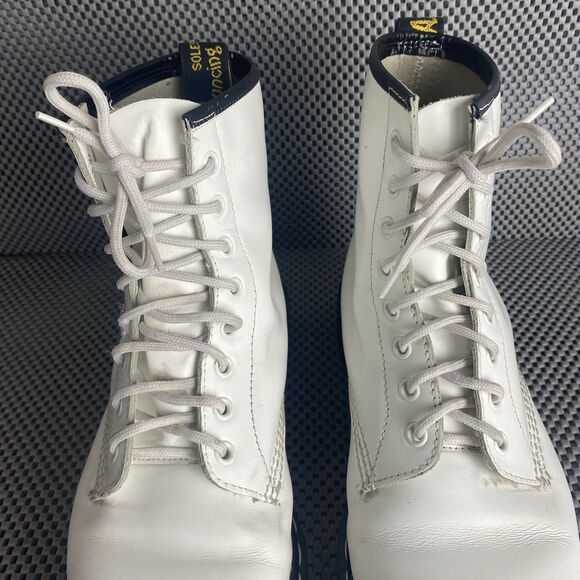 Dr Martens Combat Boots Mens 8 White Leather Lace Up Ankle Boots Made In England - Picture 7 of 14
